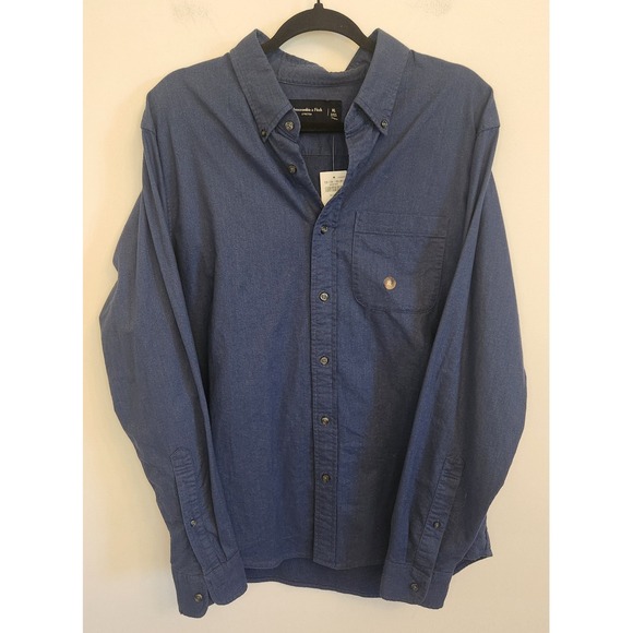 Abercrombie & Fitch Mens Stretch Button Down Shirt XL Blue Chambray NWT - Picture 1 of 6